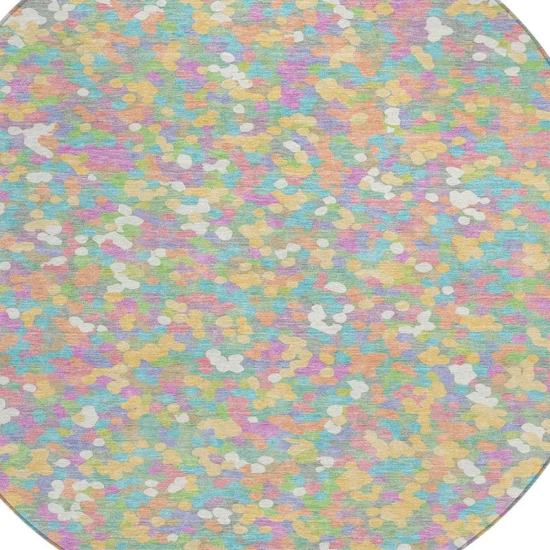8' Mint Green And Ivory Round Geometric Washable Indoor Outdoor Area Rug Homeroots Outdoor