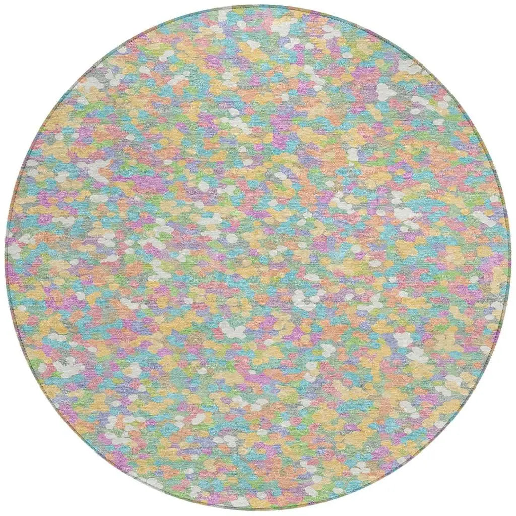 8' Mint Green And Ivory Round Geometric Washable Indoor Outdoor Area Rug Homeroots Outdoor