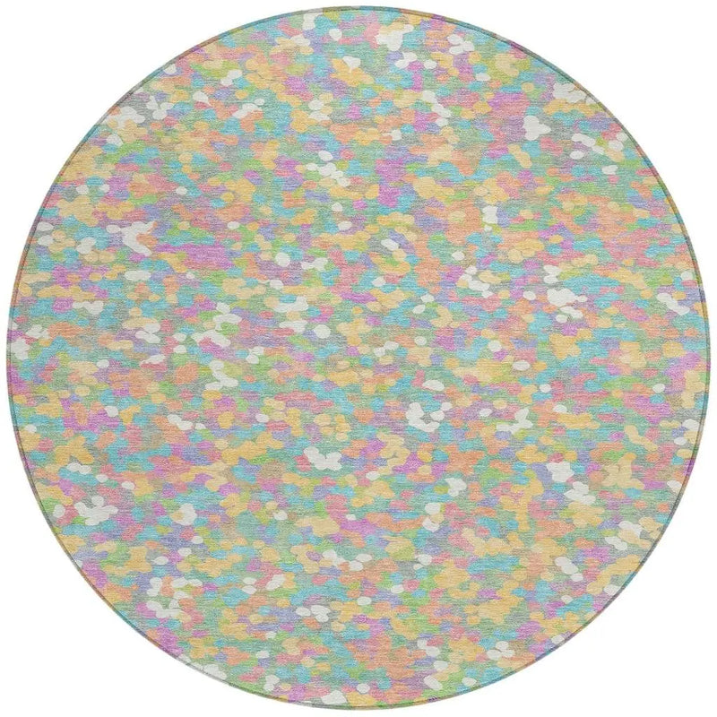 8' Mint Green And Ivory Round Geometric Washable Indoor Outdoor Area Rug Homeroots Outdoor