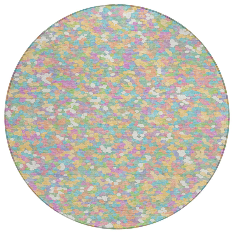 8' Mint Green And Ivory Round Geometric Washable Indoor Outdoor Area Rug Homeroots Outdoor