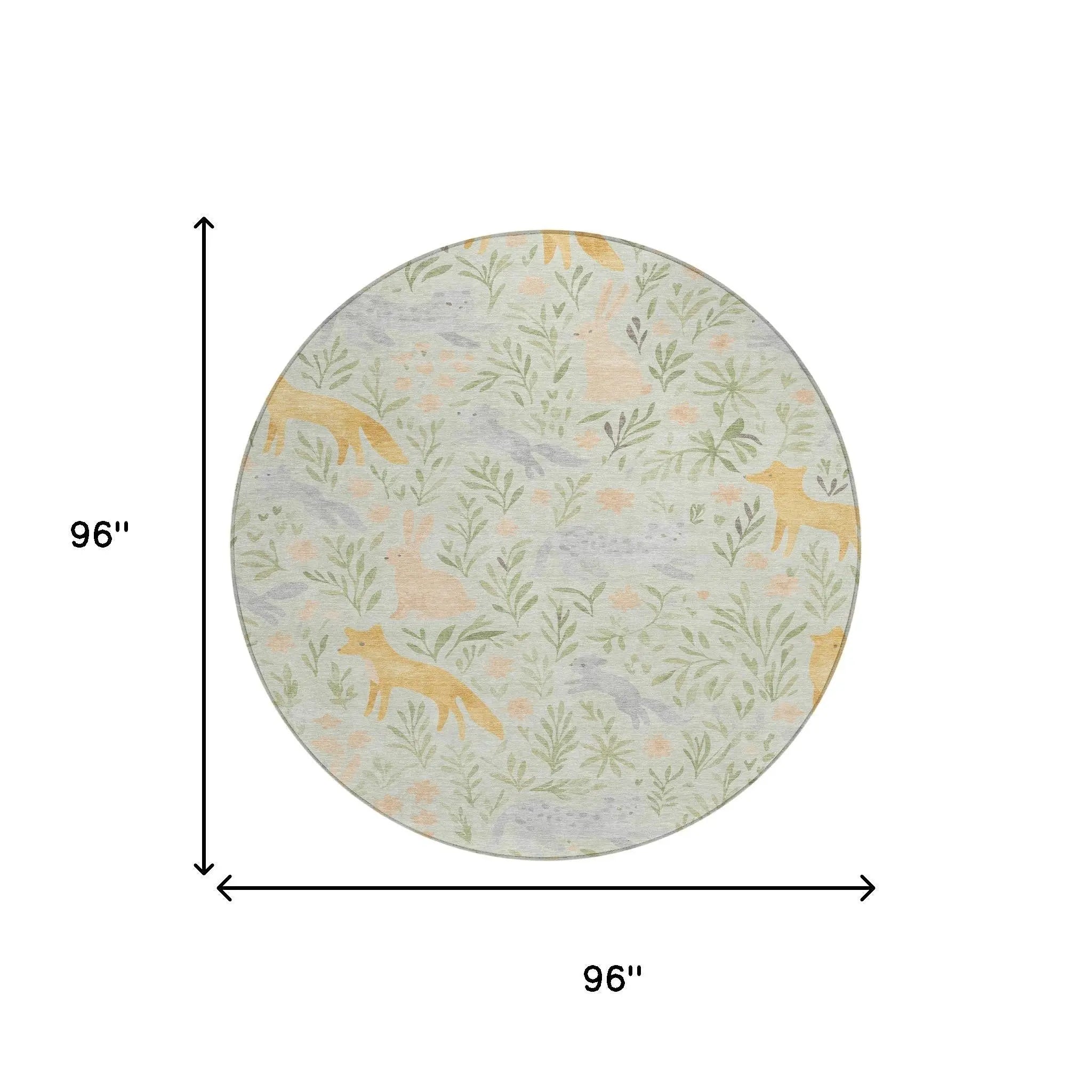 8' Mint Green And Pink Round Botanical Leaves Washable Indoor Outdoor Area Rug Homeroots Outdoor