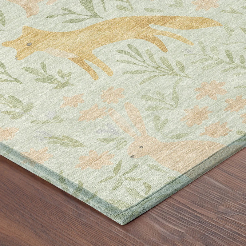 8' Mint Green And Pink Round Botanical Leaves Washable Indoor Outdoor Area Rug Homeroots Outdoor