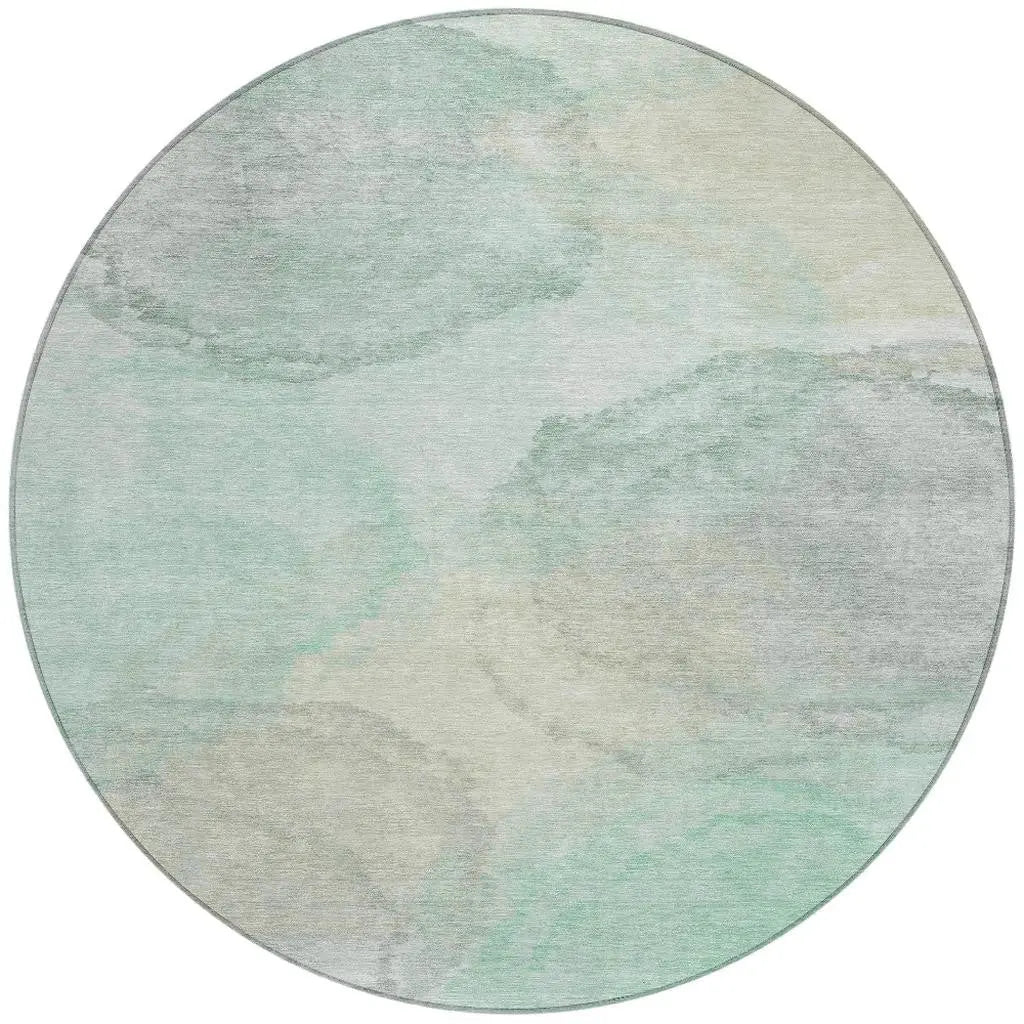 8' Mint Green And Teal Blue Round Abstract Washable Indoor Outdoor Area Rug Homeroots Outdoor