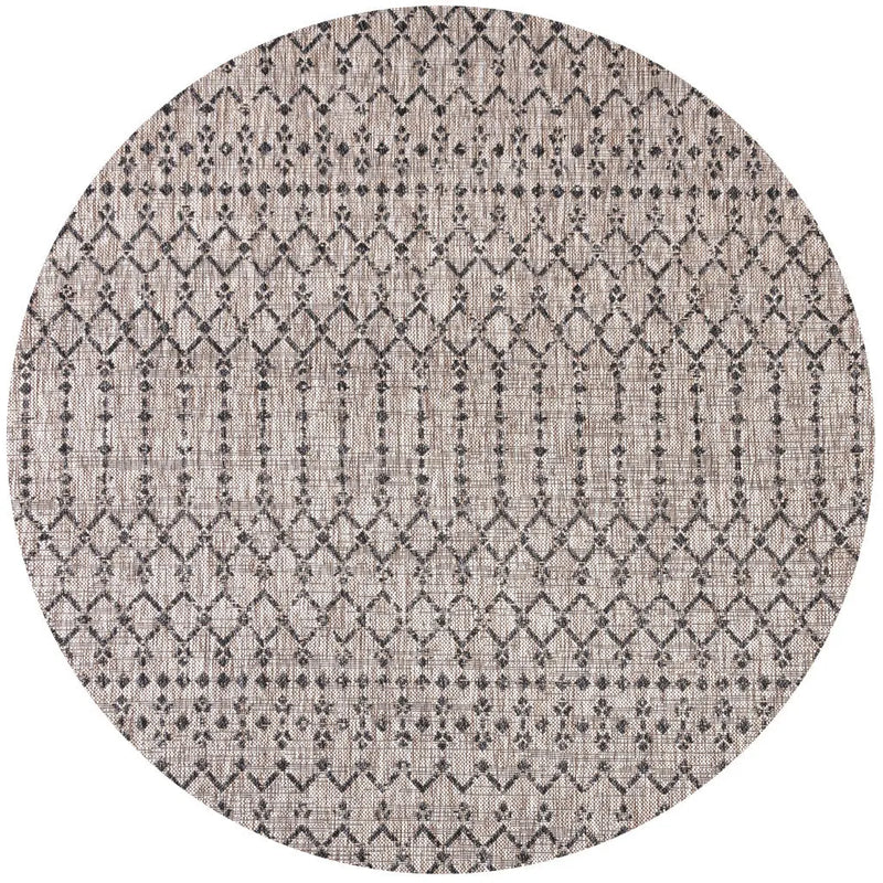 8' Natural And Black Round Trellis Indoor Outdoor Area Rug - GreatEagleInc