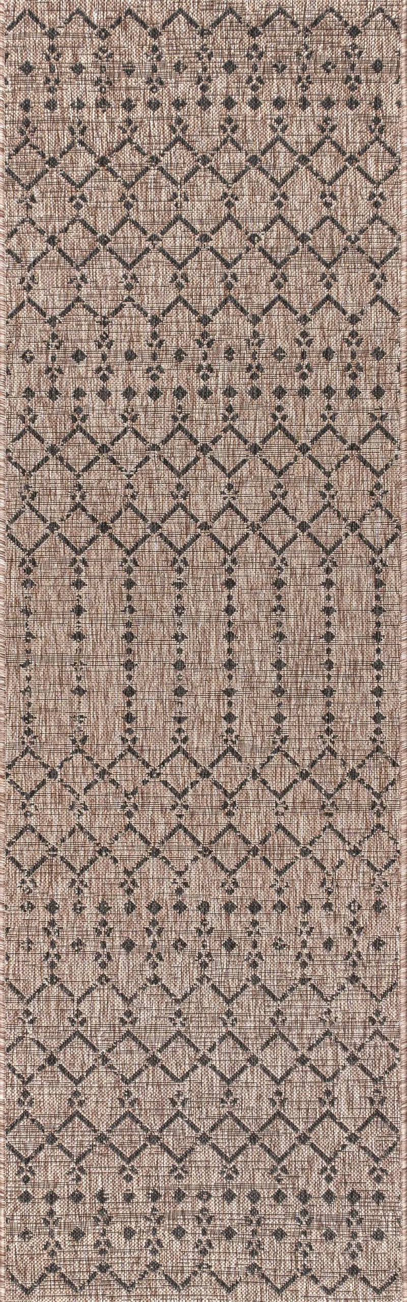 8' Natural And Black Trellis Indoor Outdoor Runner Rug Homeroots Outdoor