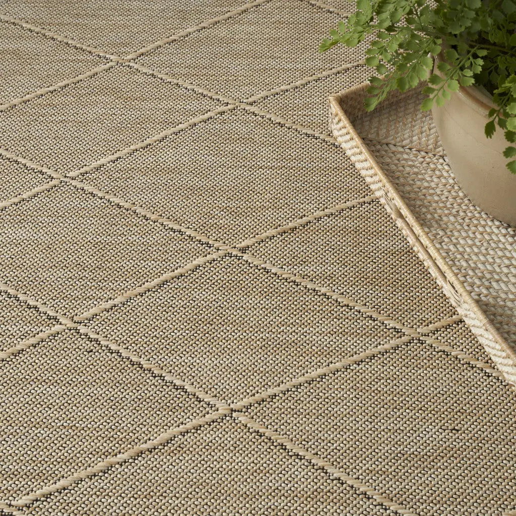8' Natural And Light Brown Round Geometric Indoor Outdoor Area Rug Homeroots Outdoor
