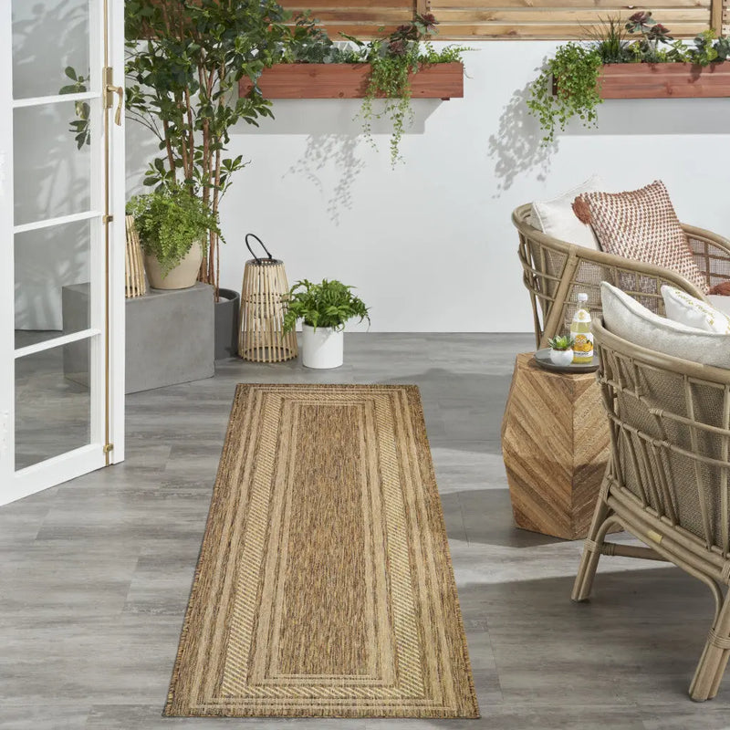 8' Natural Geometric Indoor Outdoor Runner Rug Homeroots Outdoor