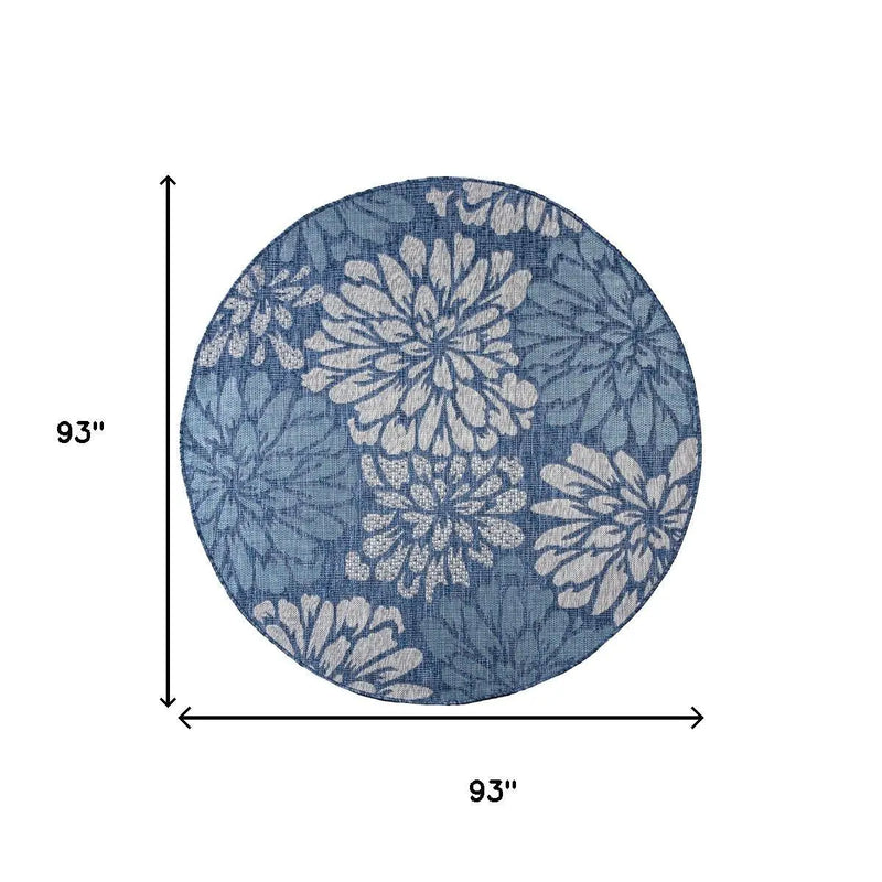 8' Navy Blue And Aqua Round Floral Indoor Outdoor Area Rug Homeroots Outdoor
