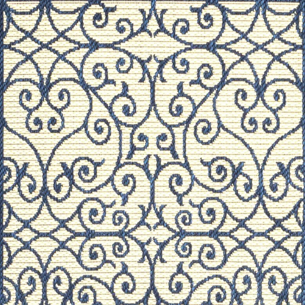 8' Navy Blue And Beige Geometric Indoor Outdoor Runner Rug Homeroots Outdoor