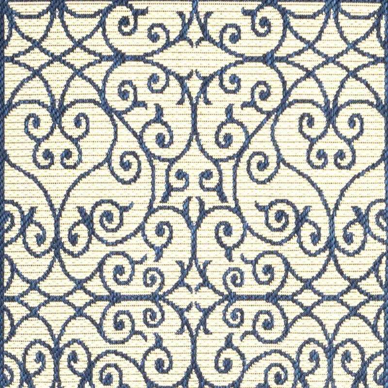 8' Navy Blue And Beige Geometric Indoor Outdoor Runner Rug Homeroots Outdoor