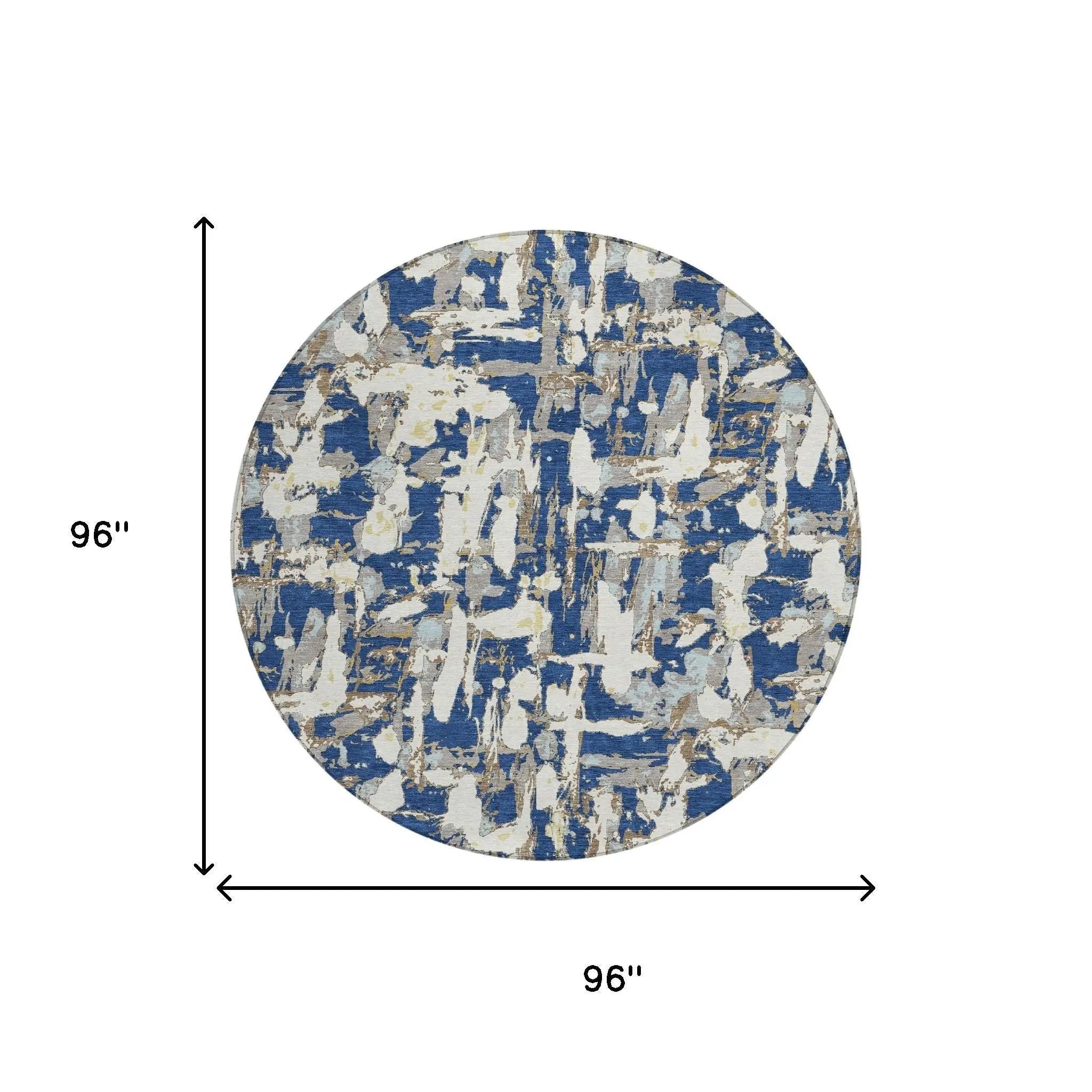 8' Navy Blue And Beige Round Abstract Washable Indoor Outdoor Area Rug Homeroots Outdoor