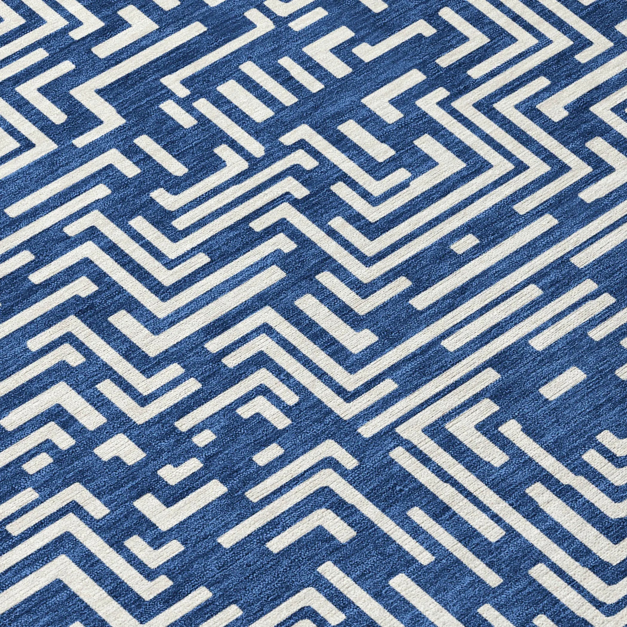 8' Navy Blue And Beige Round Geometric Washable Indoor Outdoor Area Rug Homeroots Outdoor