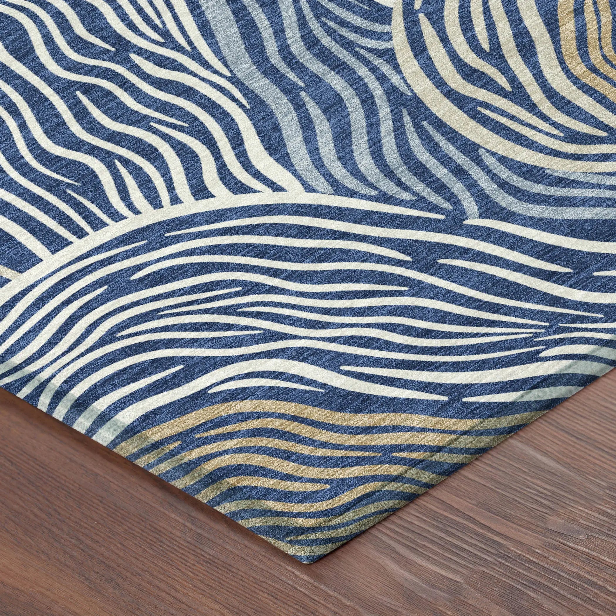 8' Navy Blue And Beige Round Ikat Washable Indoor Outdoor Area Rug Homeroots Outdoor