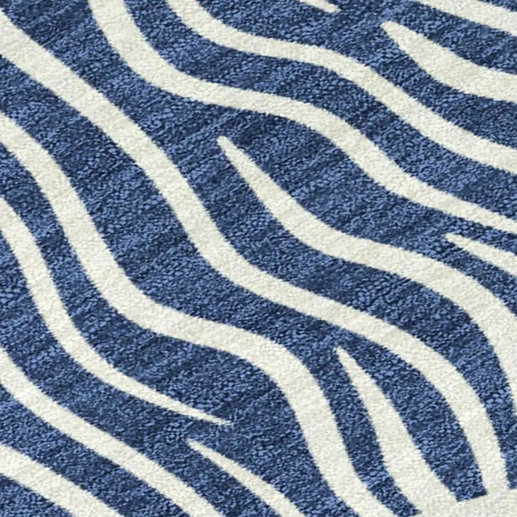 8' Navy Blue And Beige Round Ikat Washable Indoor Outdoor Area Rug Homeroots Outdoor