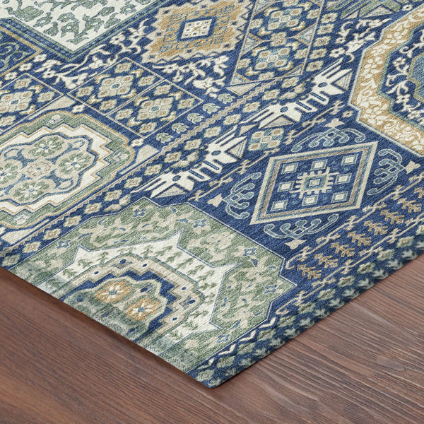 8' Navy Blue And Beige Round Oriental Washable Indoor Outdoor Area Rug Homeroots Outdoor