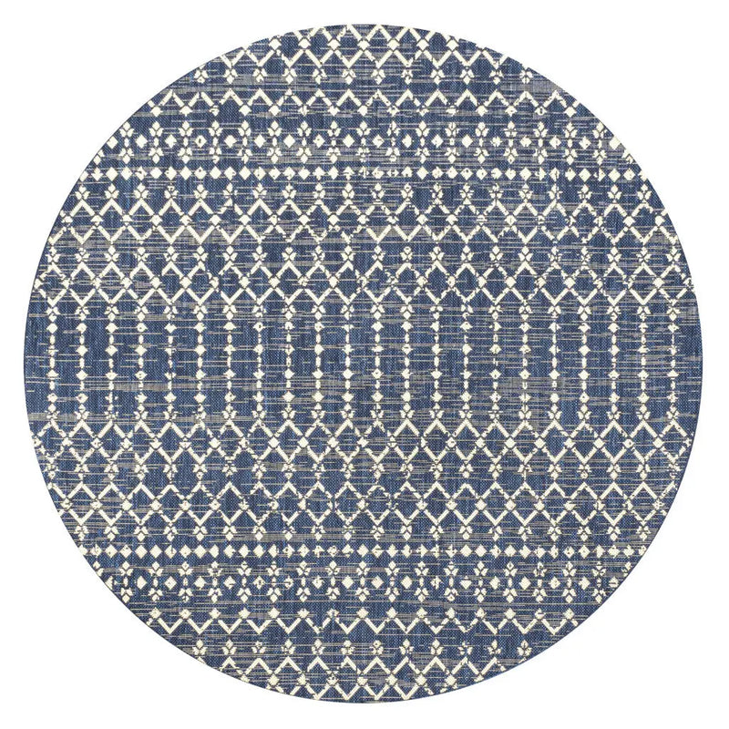 8' Navy Blue And Beige Round Trellis Indoor Outdoor Area Rug Homeroots Outdoor