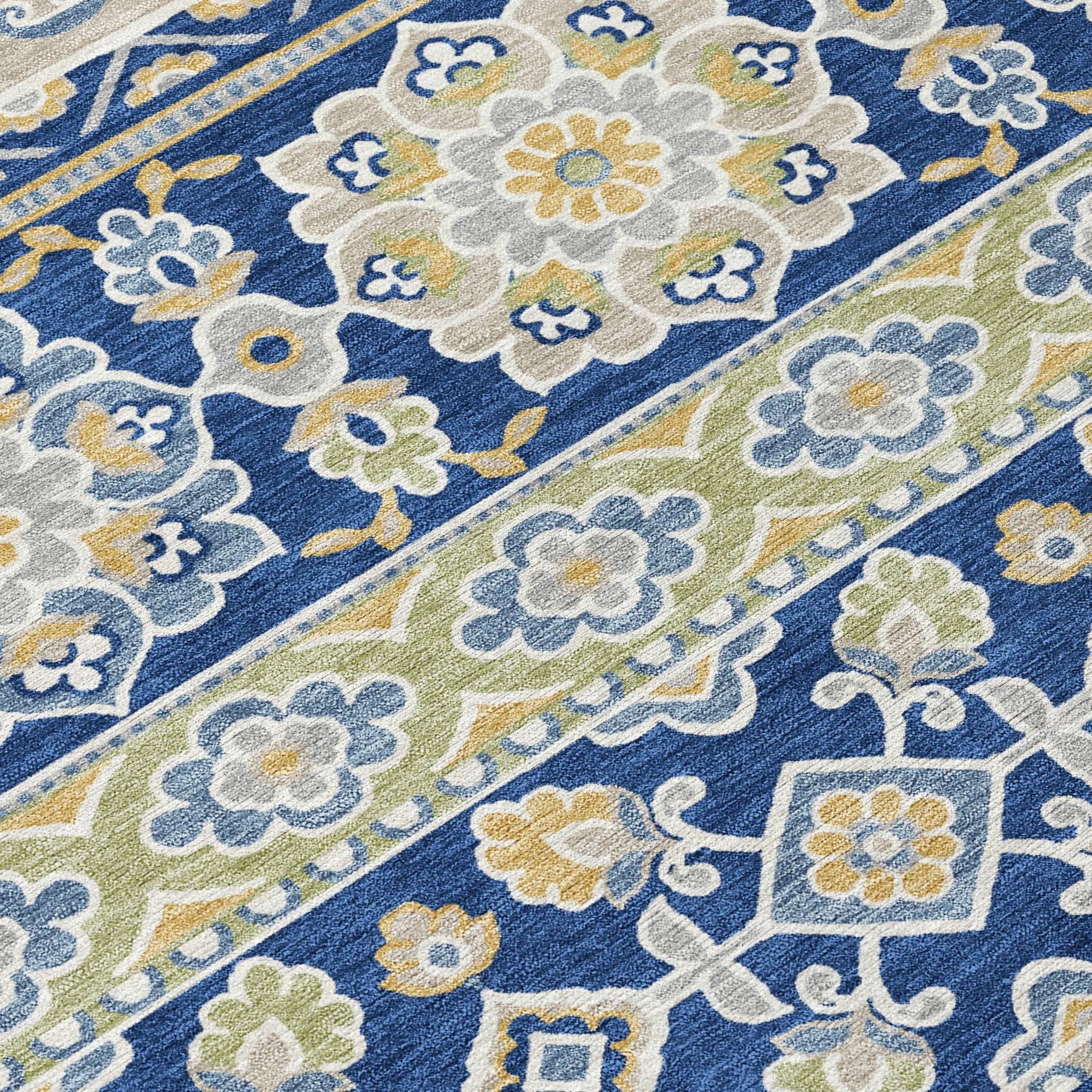 8' Navy Blue And Beige Round Tribal Washable Indoor Outdoor Area Rug Homeroots Outdoor