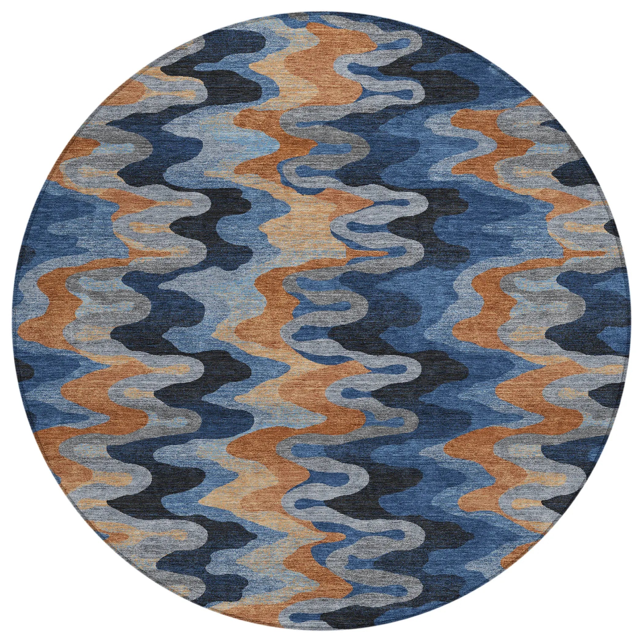 8' Navy Blue And Black Round Abstract Washable Indoor Outdoor Area Rug Homeroots Outdoor