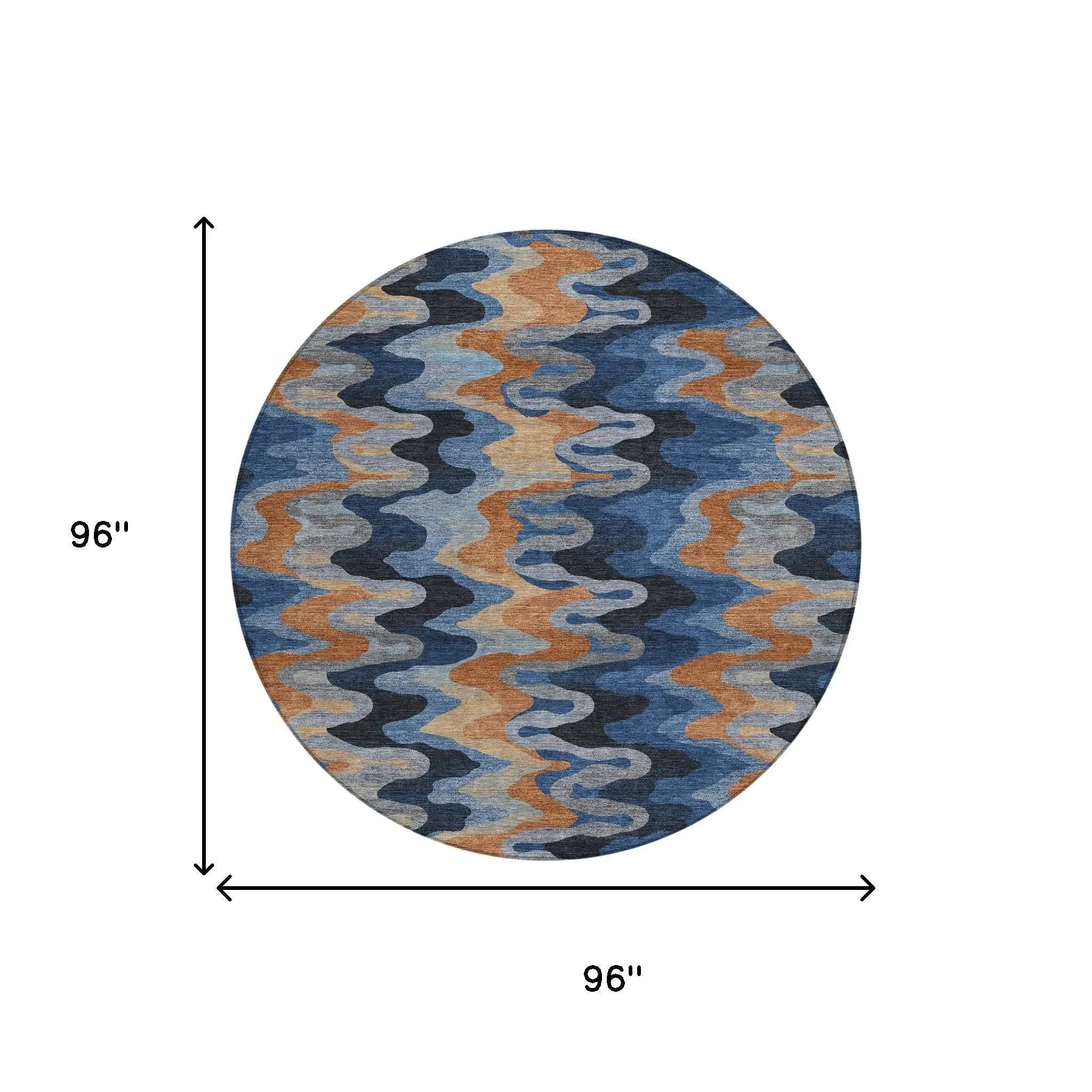 8' Navy Blue And Black Round Abstract Washable Indoor Outdoor Area Rug Homeroots Outdoor