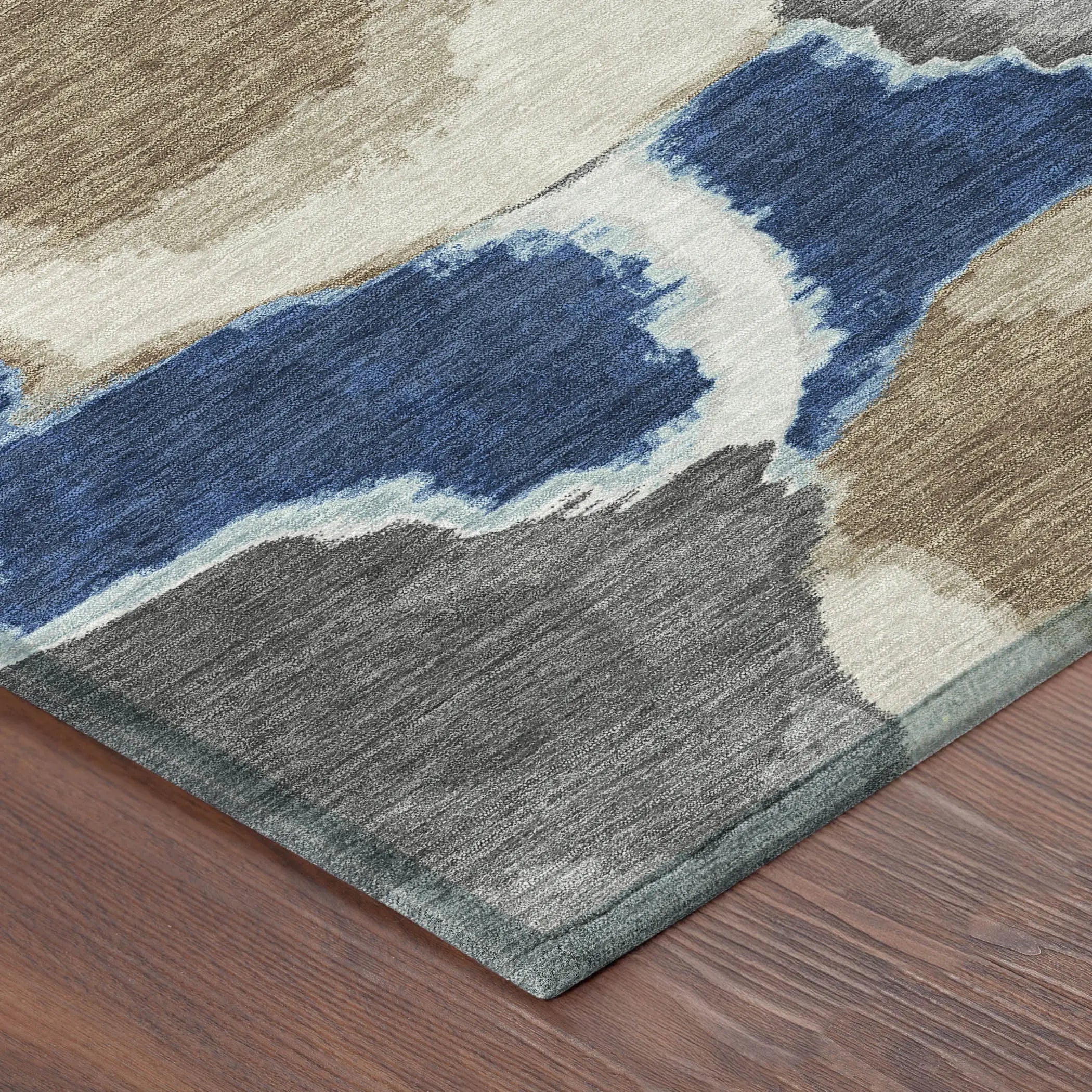 8' Navy Blue And Blue Round Abstract Washable Indoor Outdoor Area Rug Homeroots Outdoor