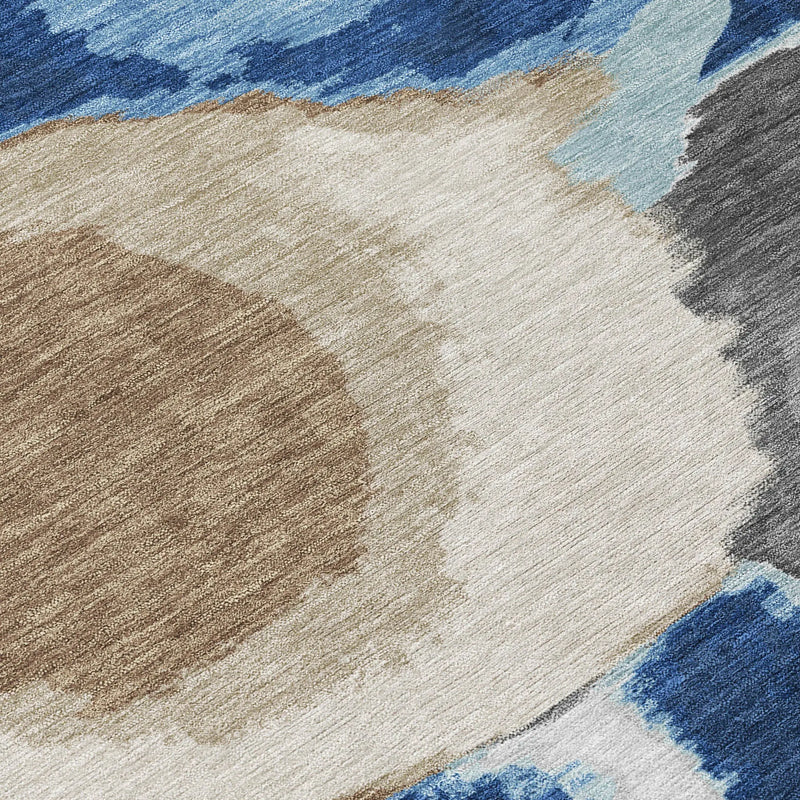 8' Navy Blue And Blue Round Abstract Washable Indoor Outdoor Area Rug Homeroots Outdoor