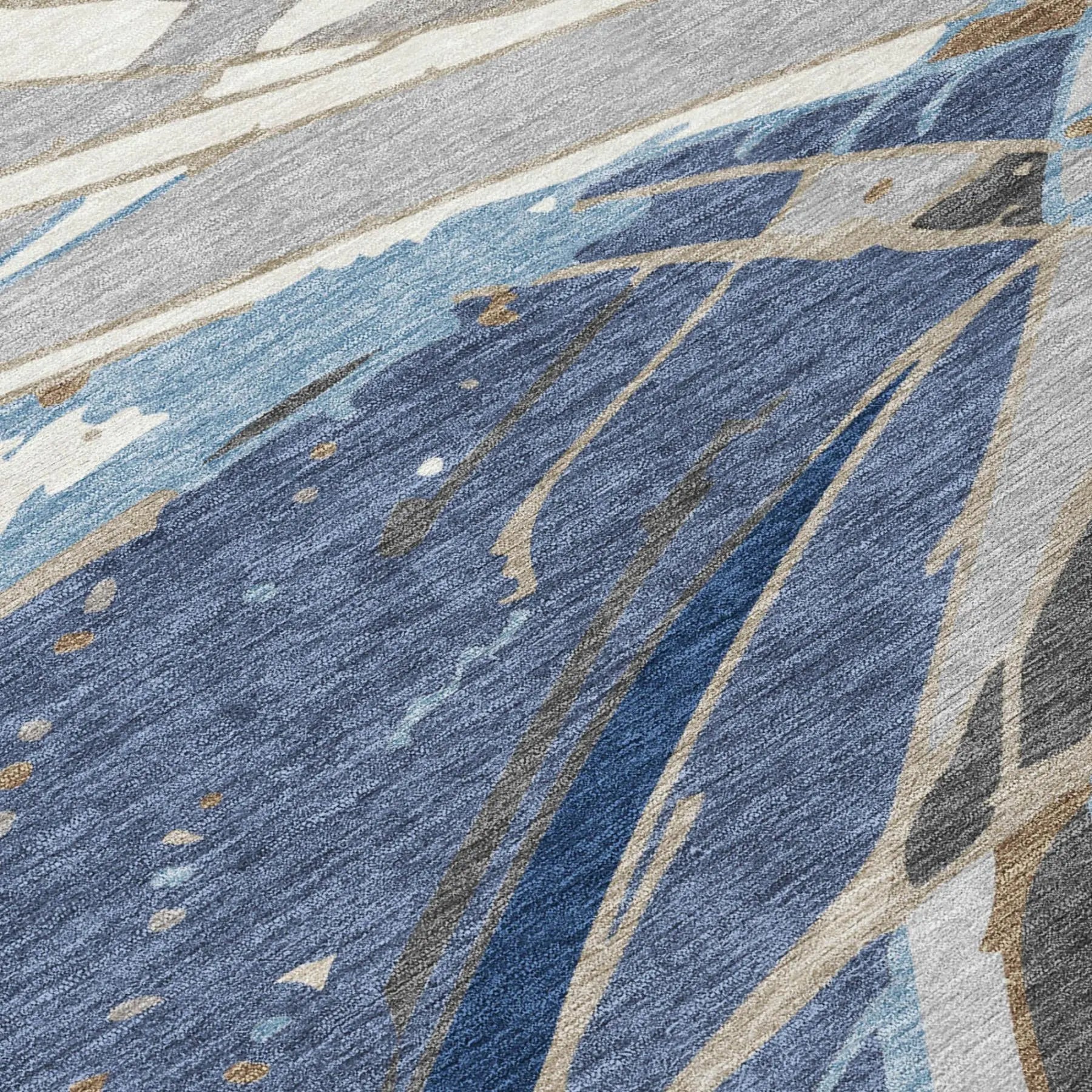 8' Navy Blue And Blue Round Abstract Washable Indoor Outdoor Area Rug Homeroots Outdoor