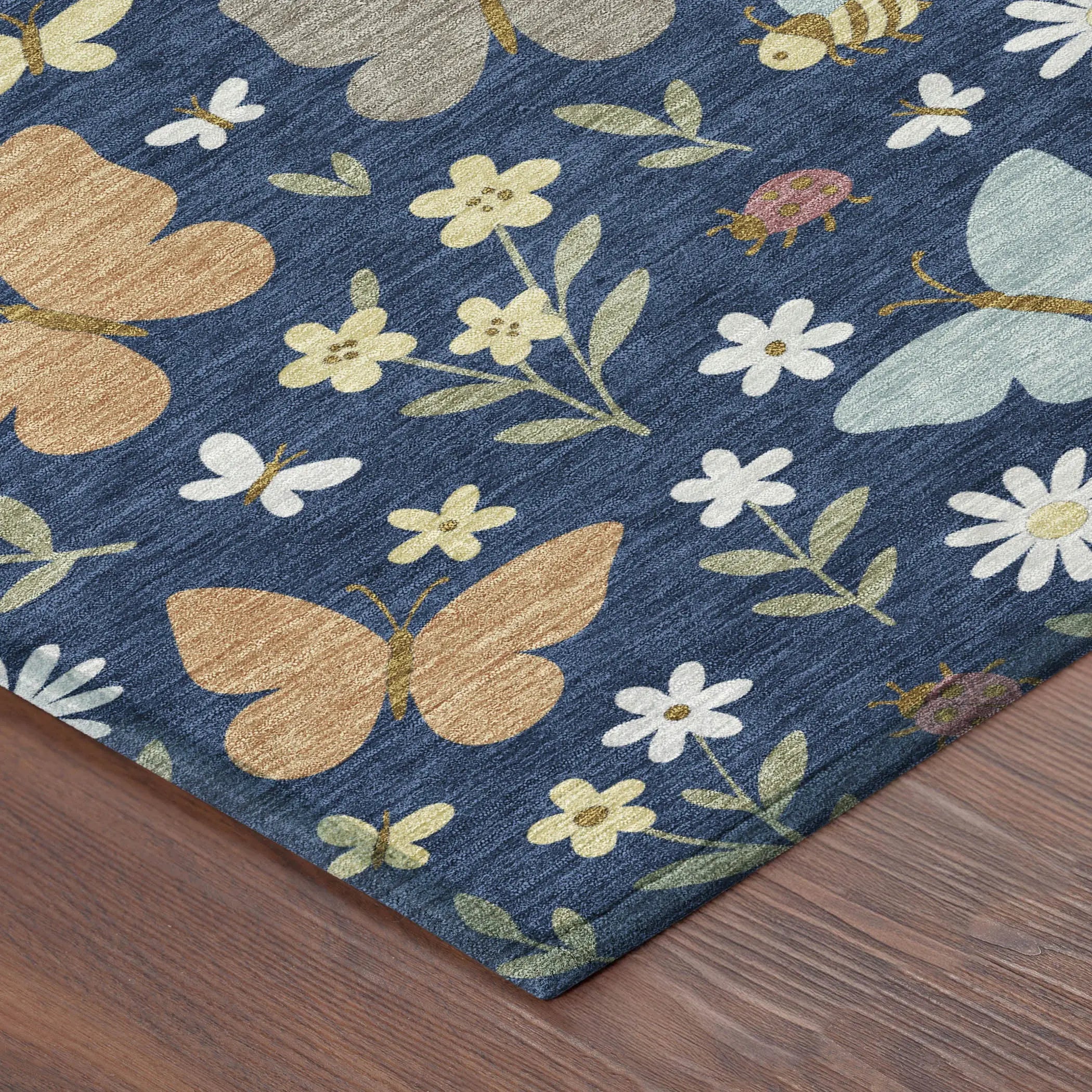 8' Navy Blue And Blue Round Abstract Washable Indoor Outdoor Area Rug Homeroots Outdoor