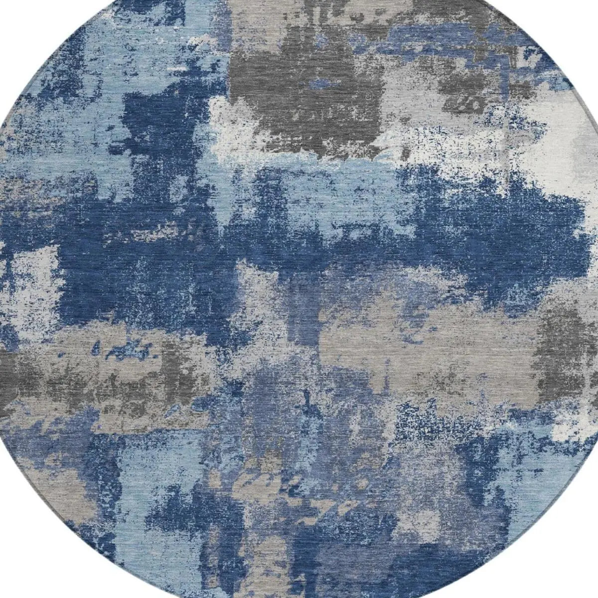 8' Navy Blue And Blue Round Abstract Washable Indoor Outdoor Area Rug Homeroots Outdoor