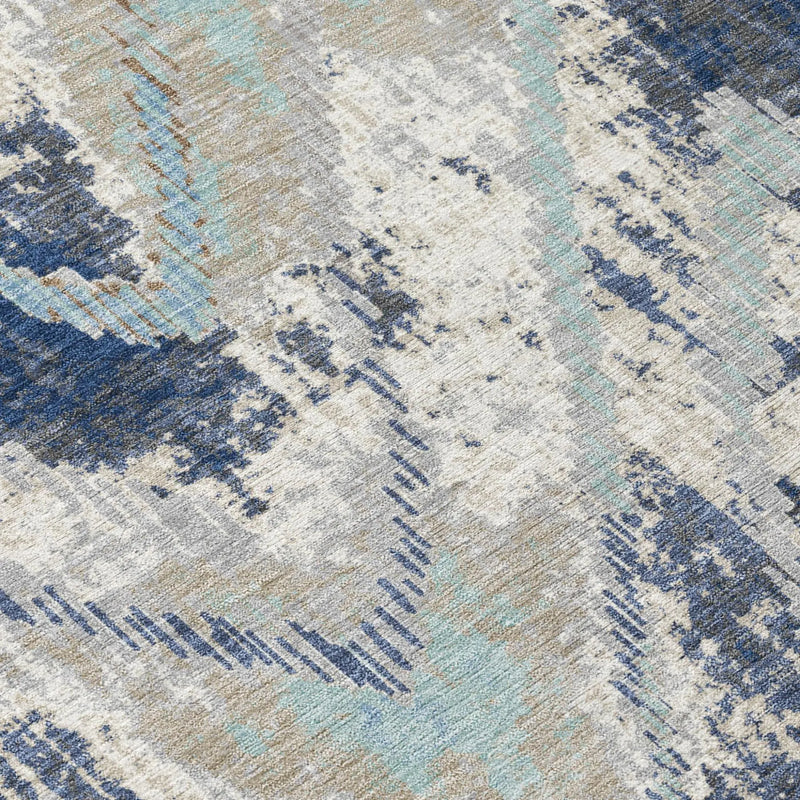 8' Navy Blue And Blue Round Abstract Washable Indoor Outdoor Area Rug Homeroots Outdoor