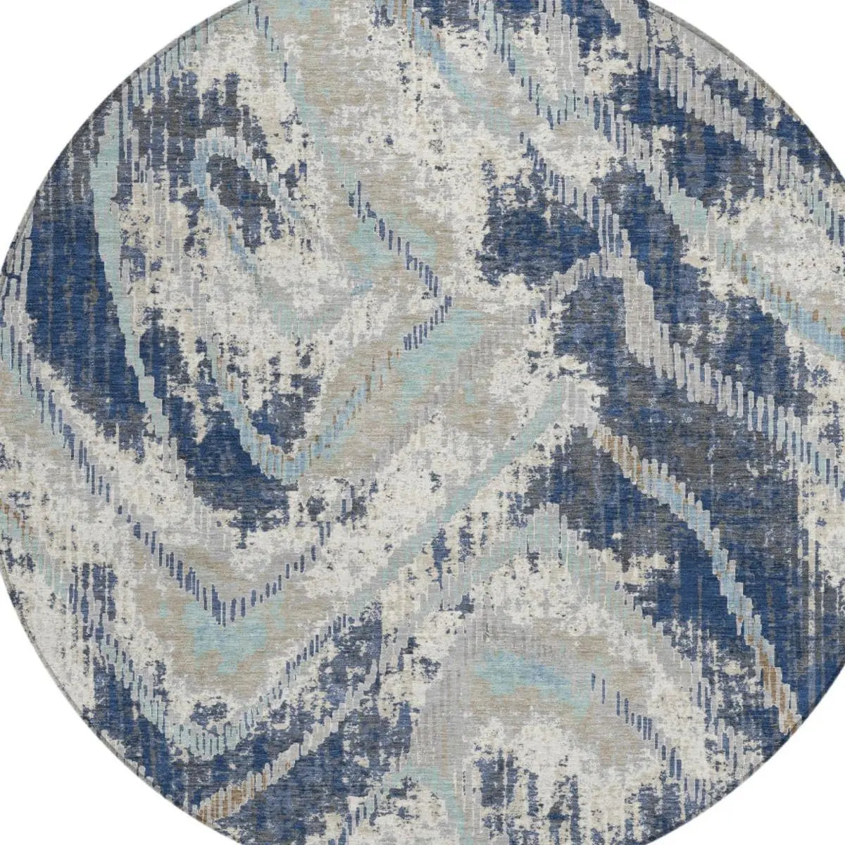 8' Navy Blue And Blue Round Abstract Washable Indoor Outdoor Area Rug Homeroots Outdoor