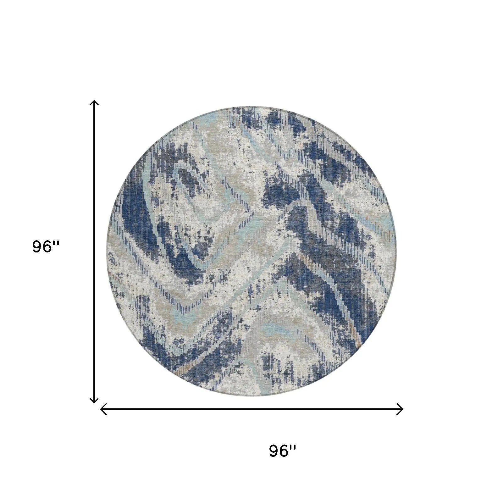 8' Navy Blue And Blue Round Abstract Washable Indoor Outdoor Area Rug Homeroots Outdoor