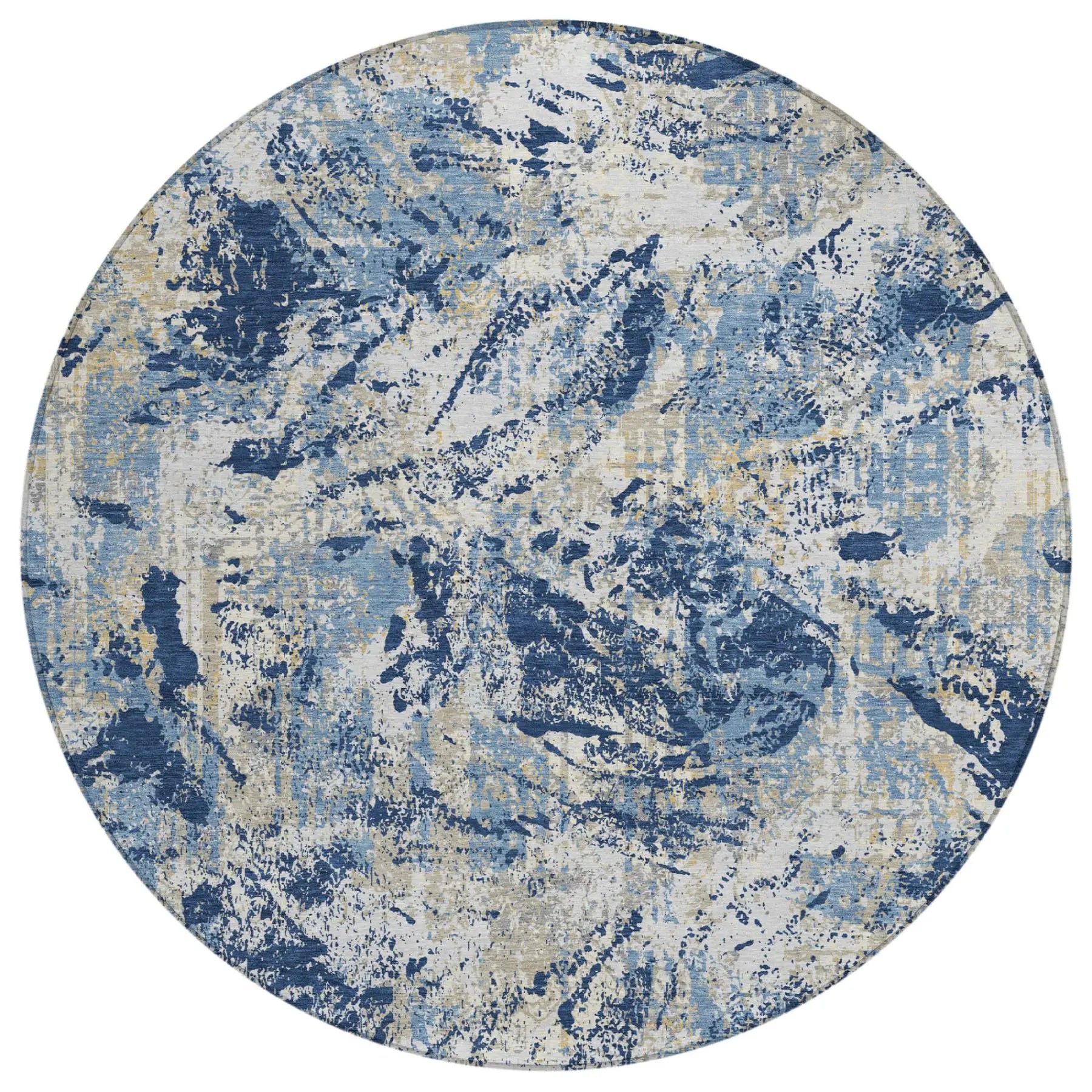 8' Navy Blue And Blue Round Abstract Washable Indoor Outdoor Area Rug Homeroots Outdoor