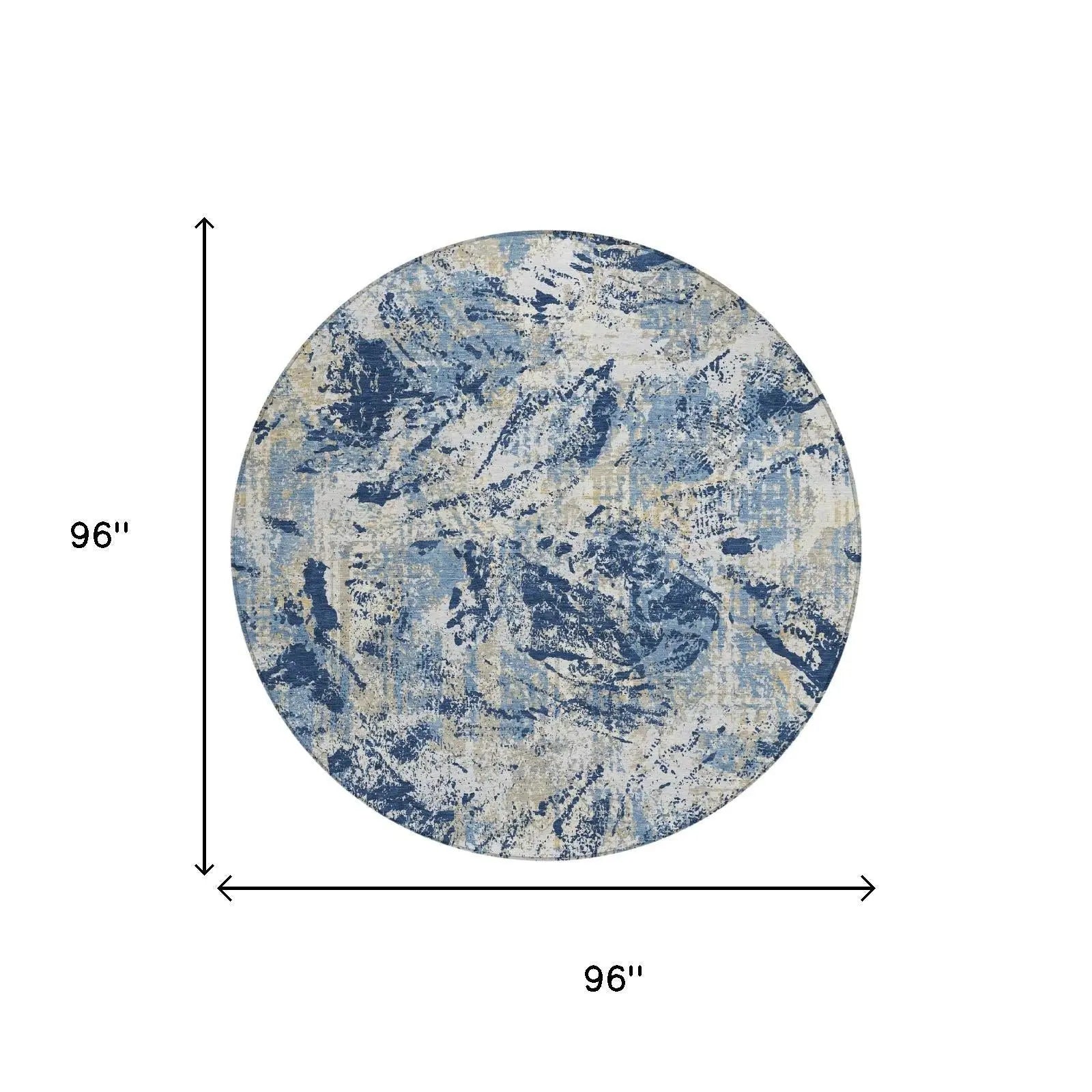 8' Navy Blue And Blue Round Abstract Washable Indoor Outdoor Area Rug Homeroots Outdoor