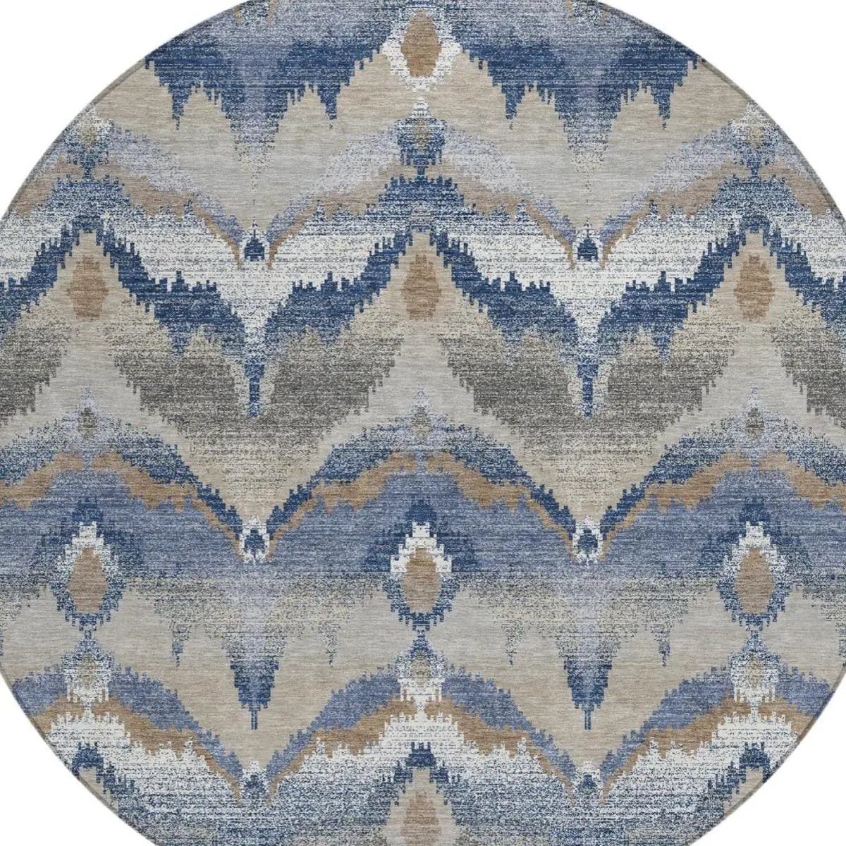 8' Navy Blue And Blue Round Abstract Washable Indoor Outdoor Area Rug Homeroots Outdoor