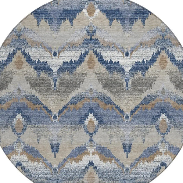 8' Navy Blue And Blue Round Abstract Washable Indoor Outdoor Area Rug Homeroots Outdoor