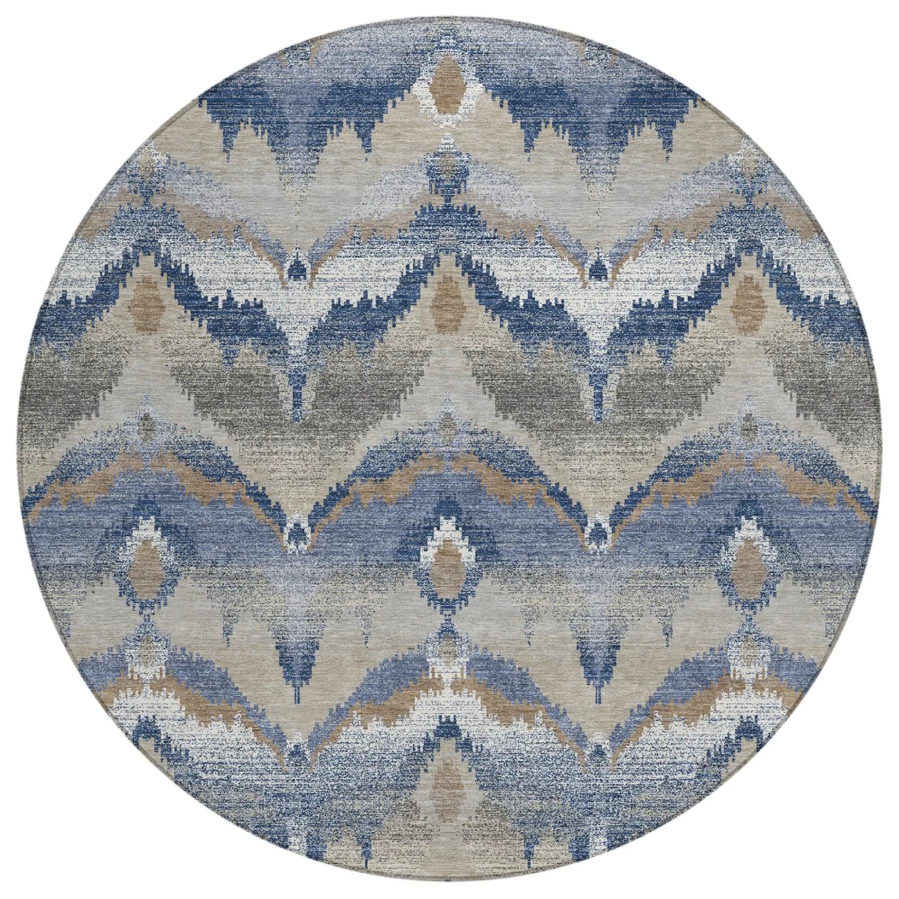 8' Navy Blue And Blue Round Abstract Washable Indoor Outdoor Area Rug Homeroots Outdoor