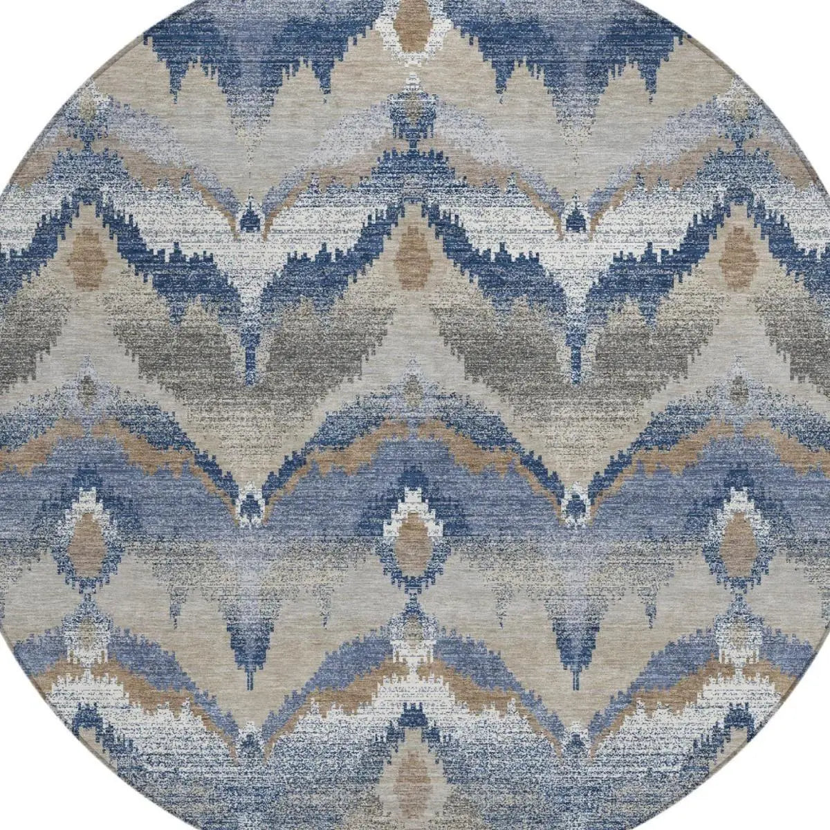 8' Navy Blue And Blue Round Abstract Washable Indoor Outdoor Area Rug Homeroots Outdoor
