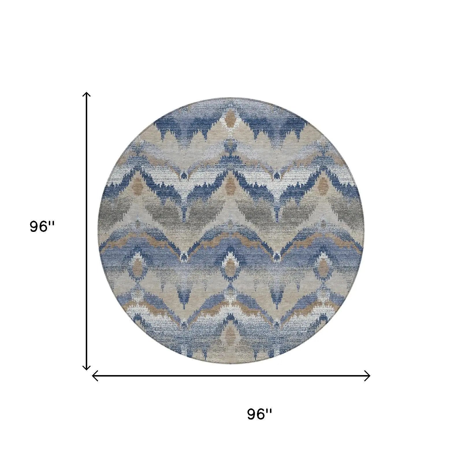 8' Navy Blue And Blue Round Abstract Washable Indoor Outdoor Area Rug Homeroots Outdoor