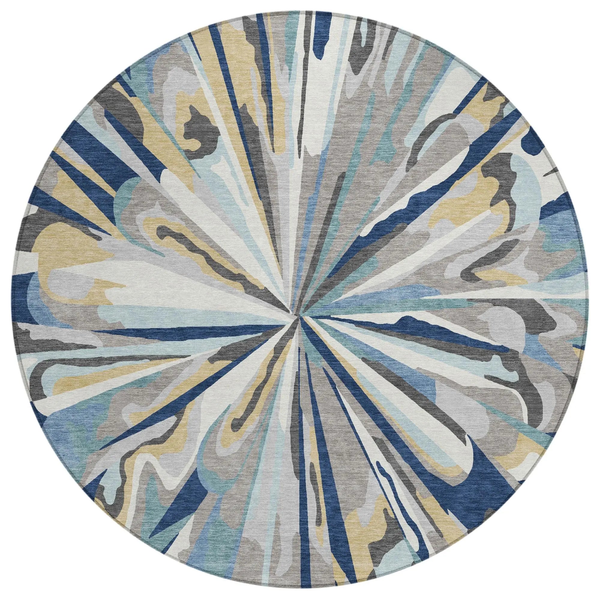 8' Navy Blue And Blue Round Abstract Washable Indoor Outdoor Area Rug Homeroots Outdoor
