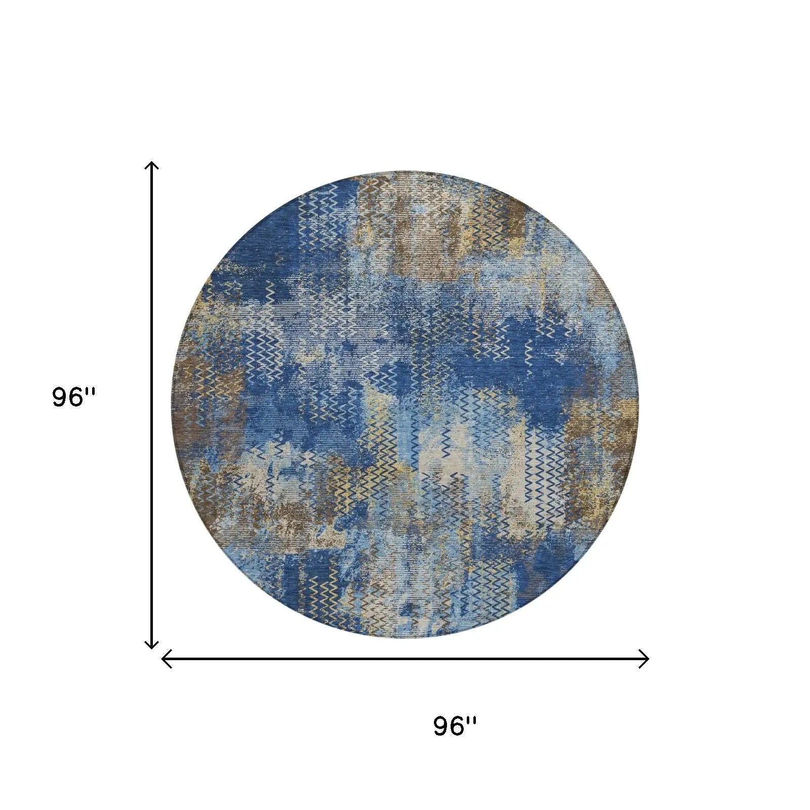 8' Navy Blue And Blue Round Abstract Washable Indoor Outdoor Area Rug Homeroots Outdoor
