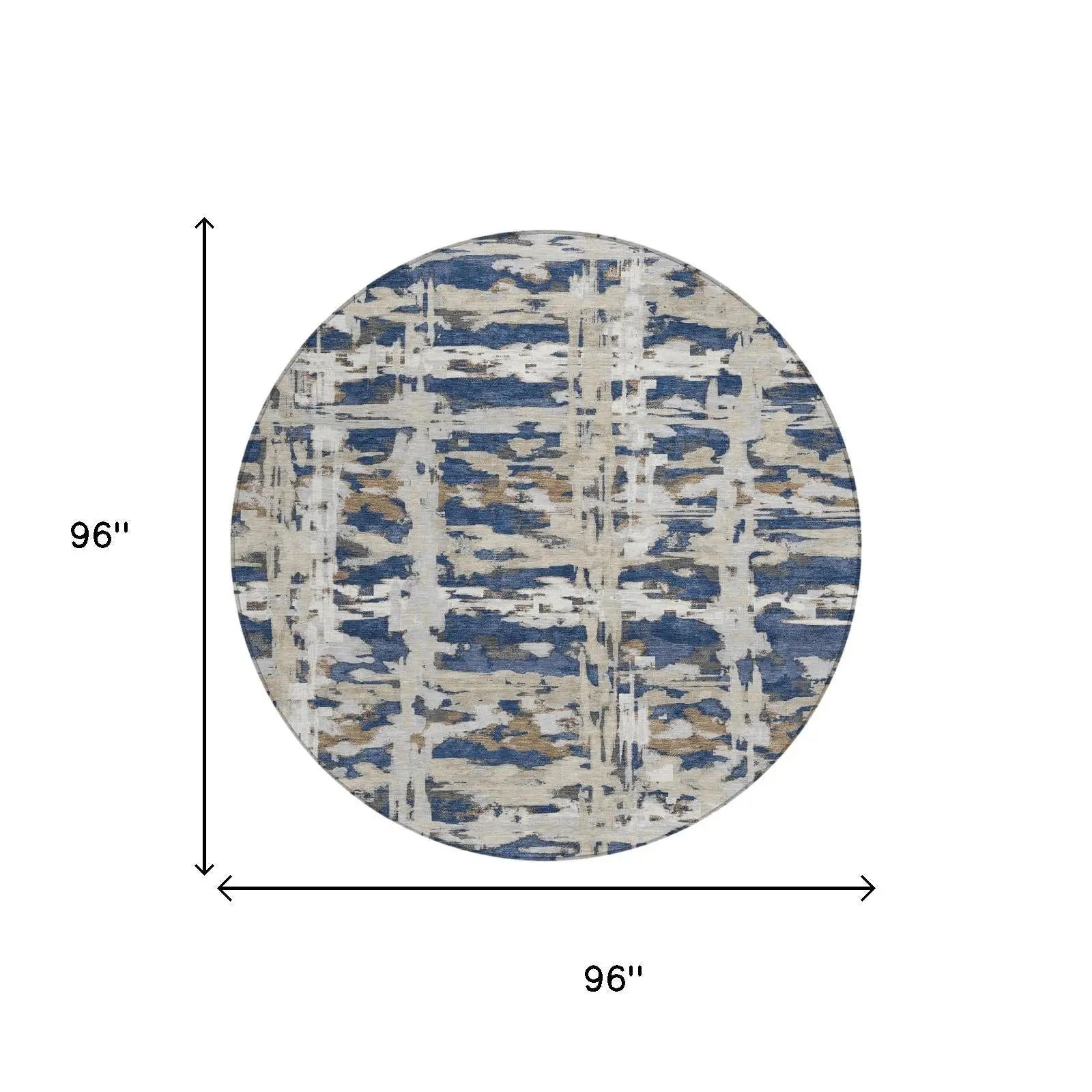 8' Navy Blue And Blue Round Abstract Washable Indoor Outdoor Area Rug Homeroots Outdoor