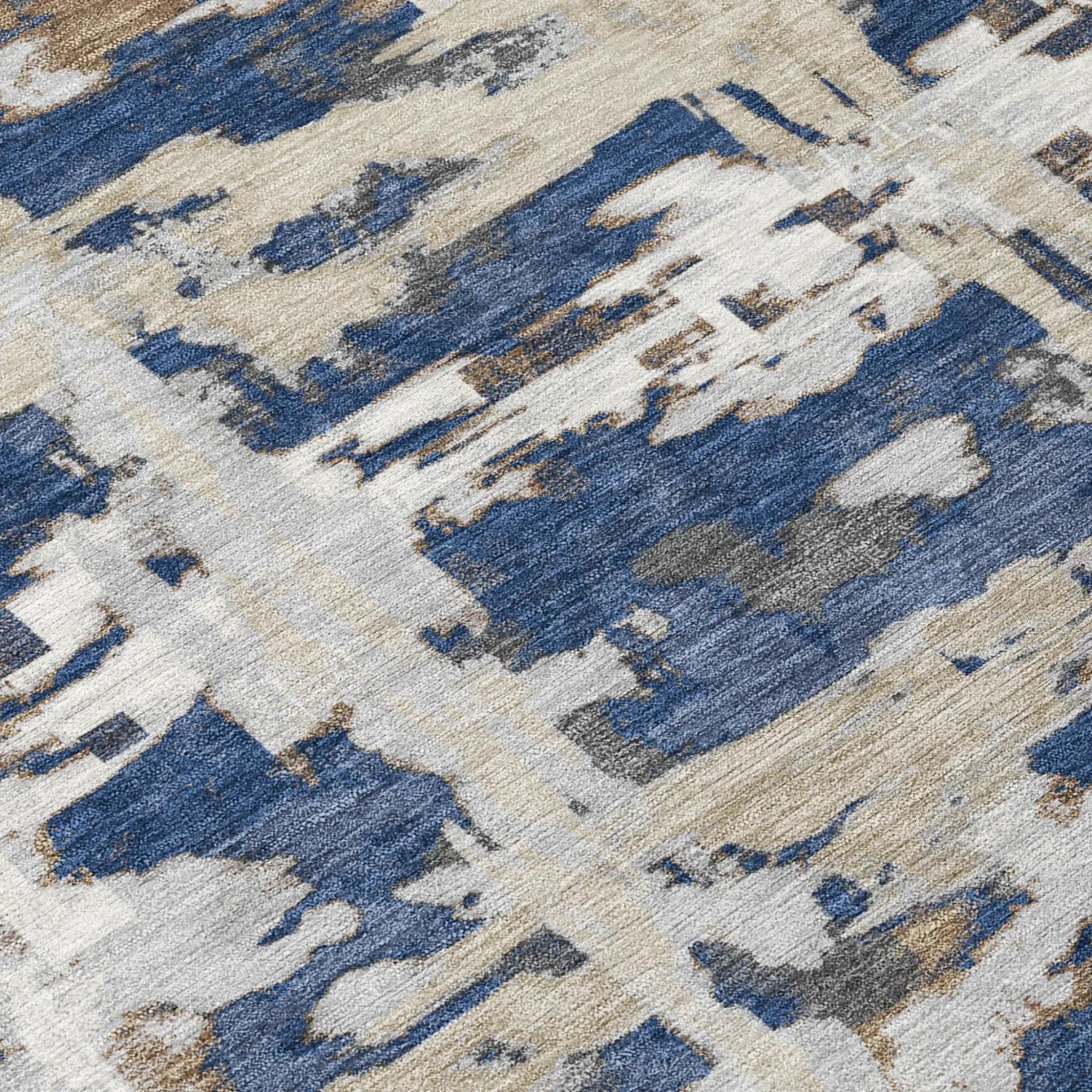 8' Navy Blue And Blue Round Abstract Washable Indoor Outdoor Area Rug Homeroots Outdoor
