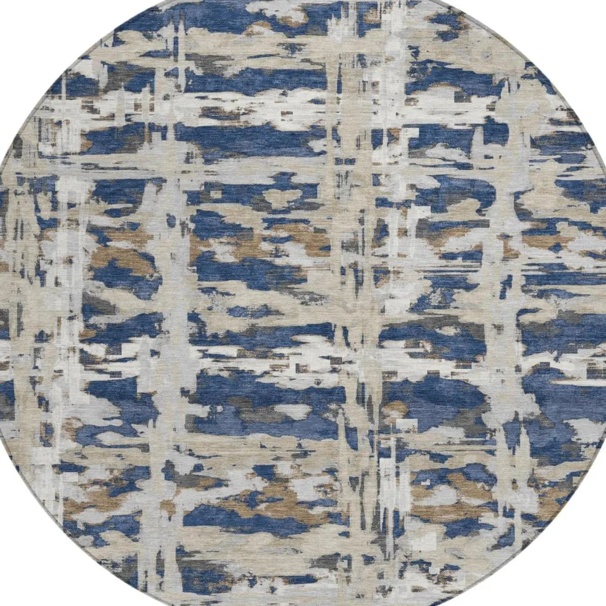 8' Navy Blue And Blue Round Abstract Washable Indoor Outdoor Area Rug Homeroots Outdoor