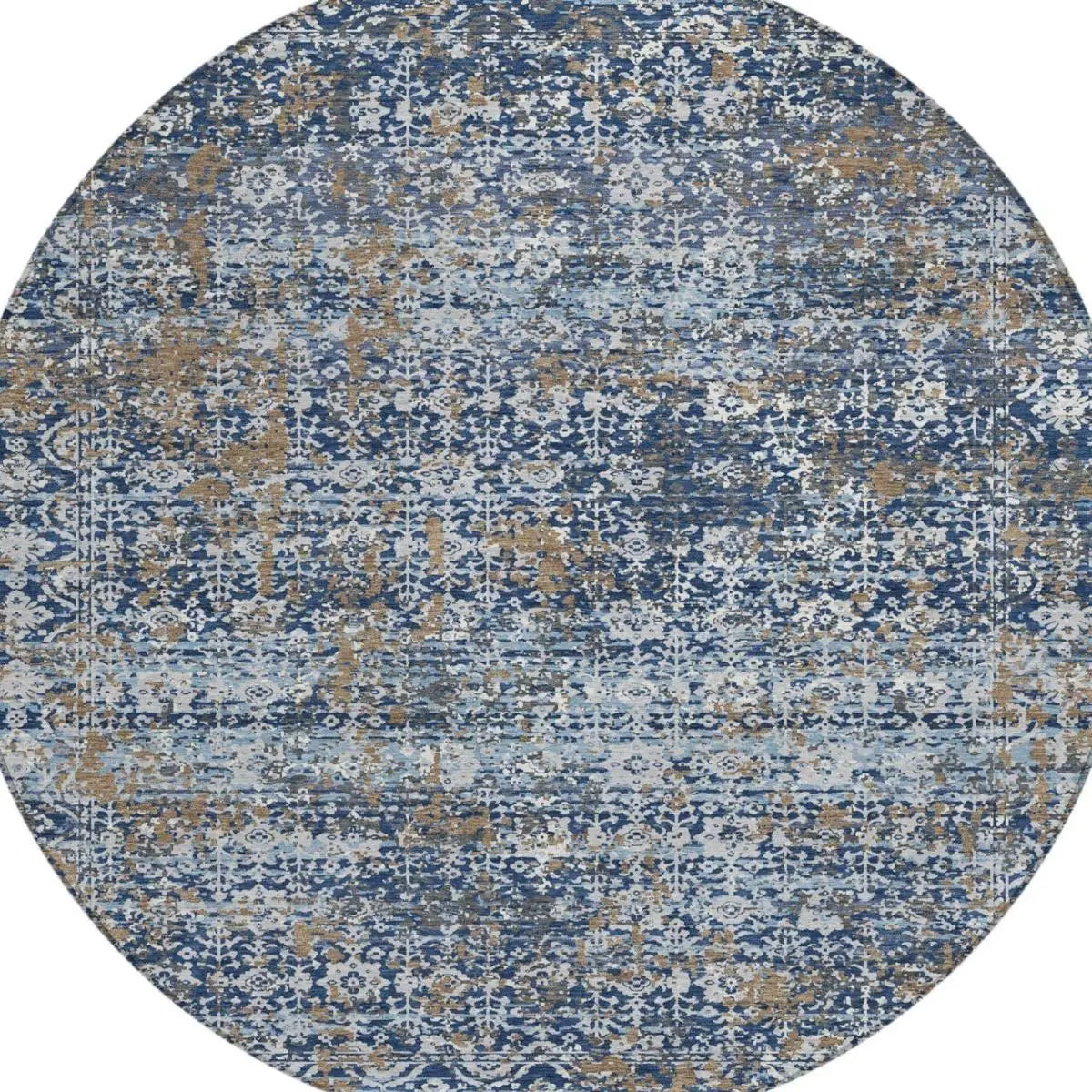 8' Navy Blue And Blue Round Abstract Washable Indoor Outdoor Area Rug Homeroots Outdoor