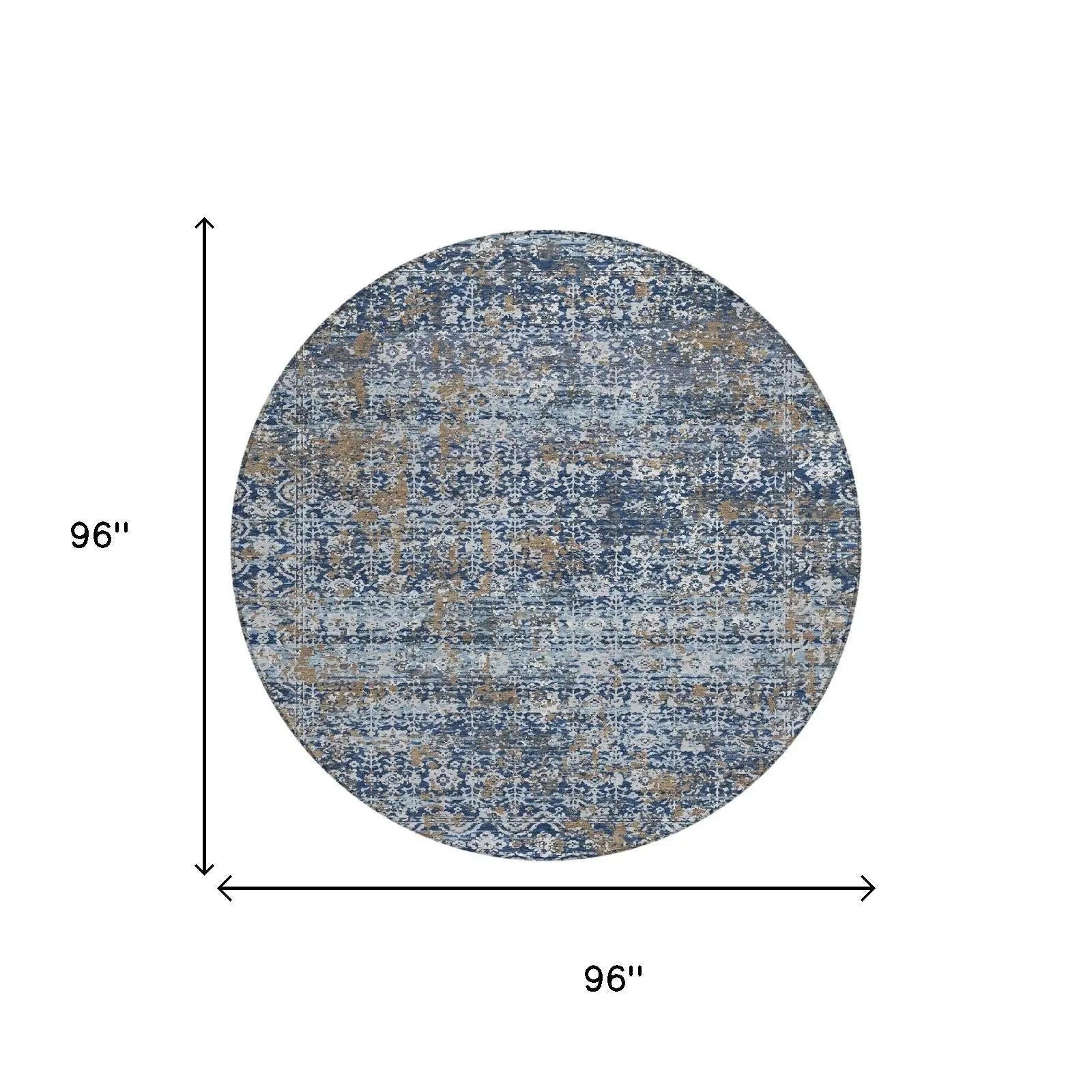8' Navy Blue And Blue Round Abstract Washable Indoor Outdoor Area Rug Homeroots Outdoor