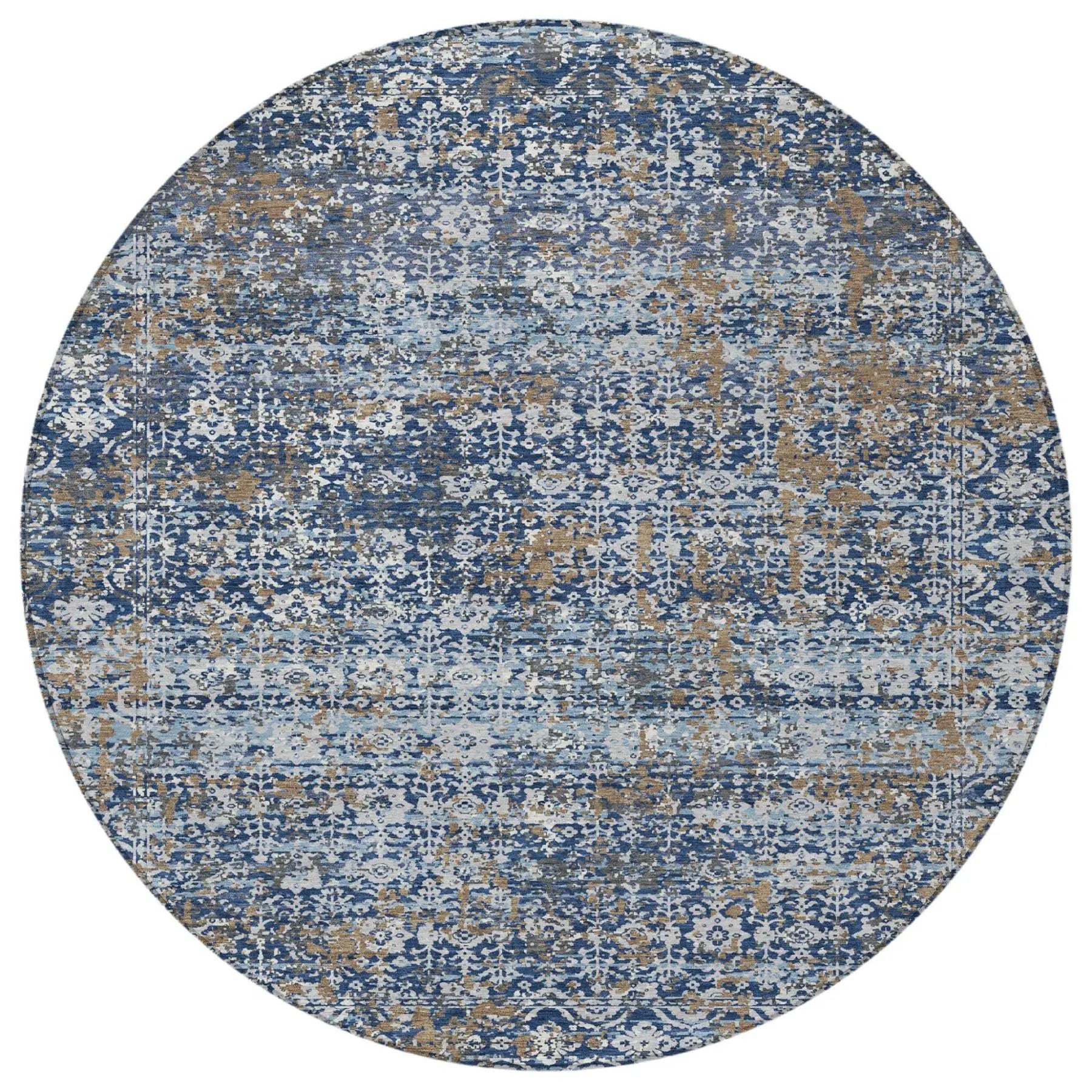 8' Navy Blue And Blue Round Abstract Washable Indoor Outdoor Area Rug Homeroots Outdoor