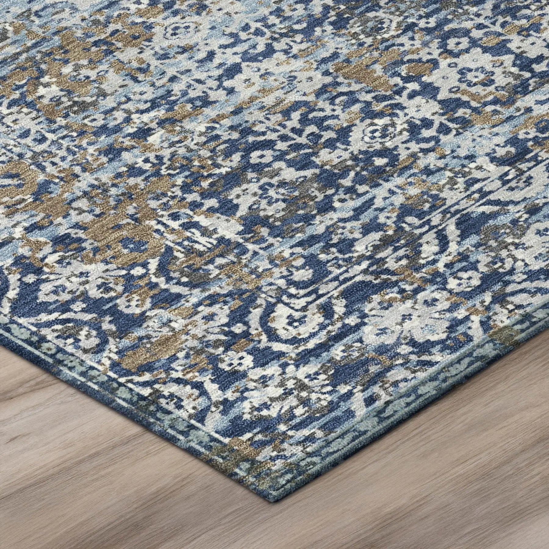 8' Navy Blue And Blue Round Abstract Washable Indoor Outdoor Area Rug Homeroots Outdoor