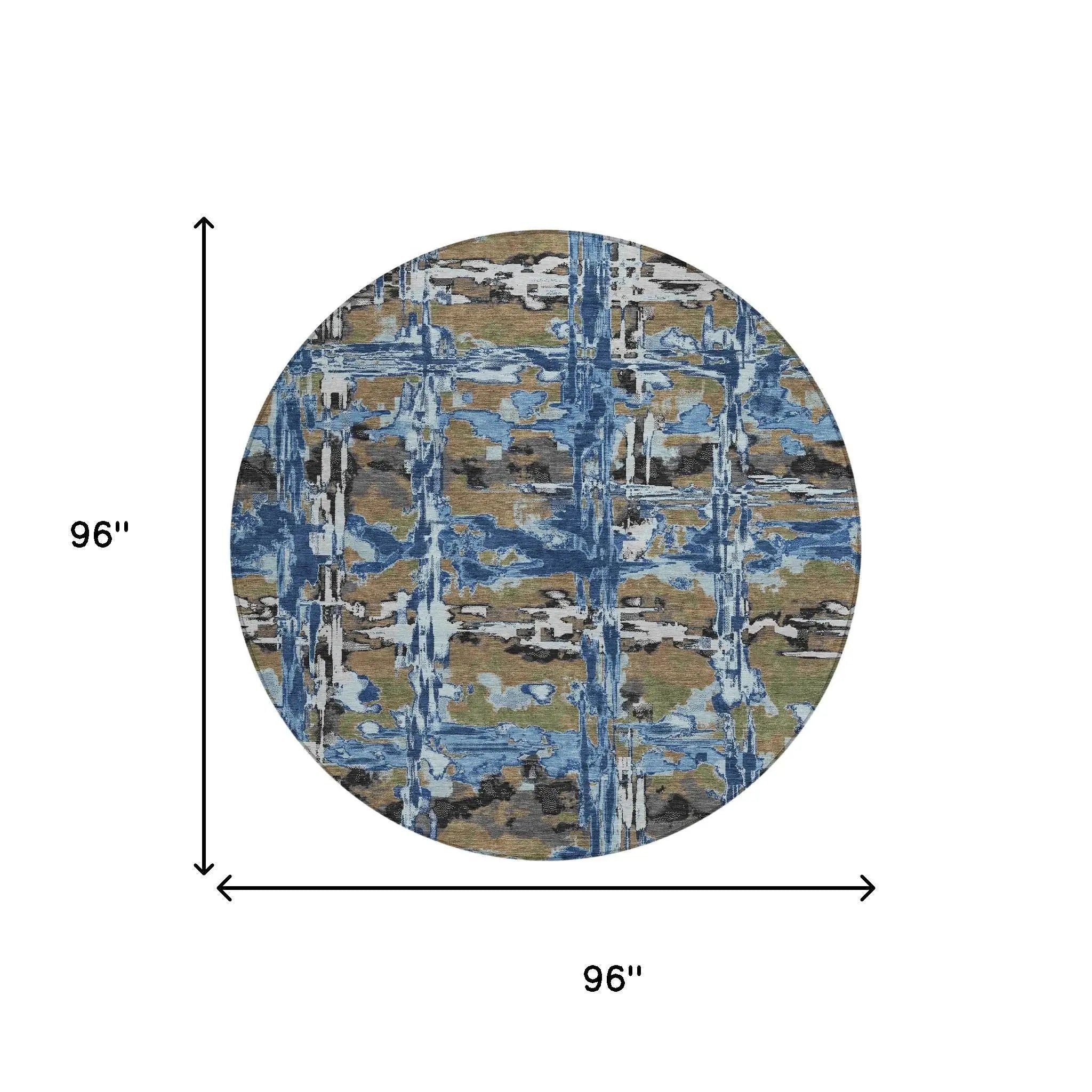 8' Navy Blue And Blue Round Abstract Washable Indoor Outdoor Area Rug Homeroots Outdoor