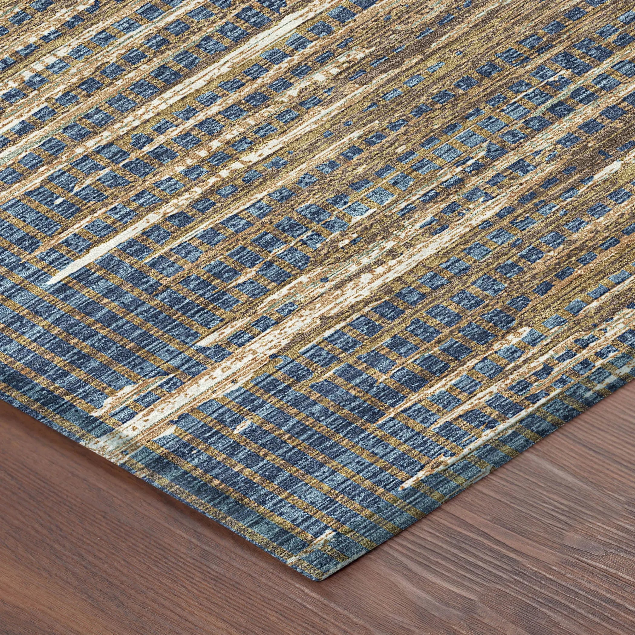8' Navy Blue And Blue Round Abstract Washable Indoor Outdoor Area Rug Homeroots Outdoor