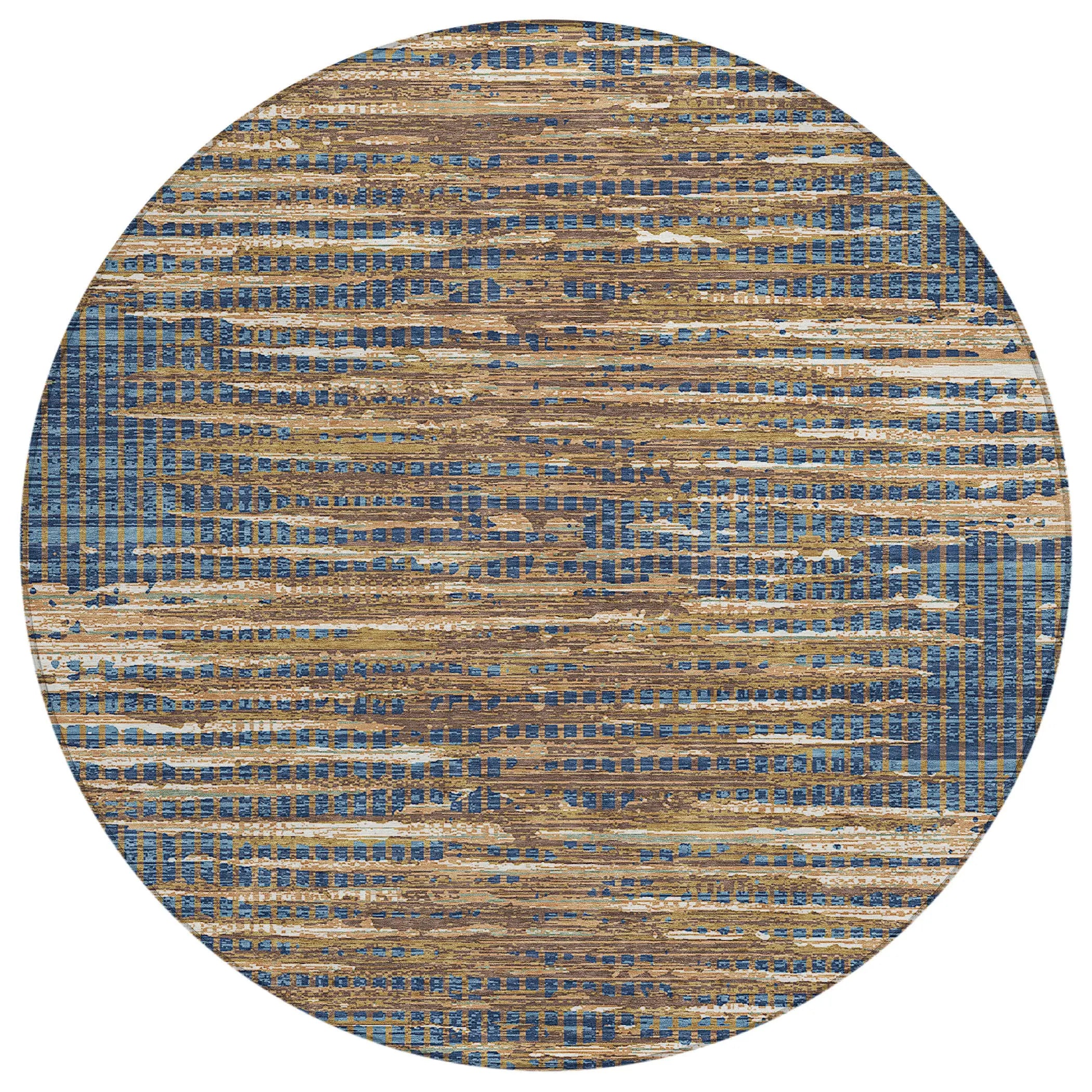8' Navy Blue And Blue Round Abstract Washable Indoor Outdoor Area Rug Homeroots Outdoor